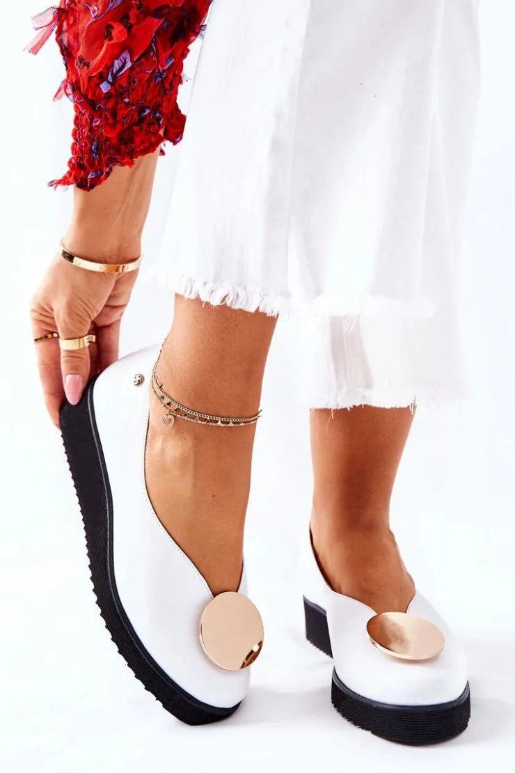 Maciejka Półbuty Skórzane|Baleriny Klasyczne*Półbuty Baleriny Na Platformie Białe 5315B-11