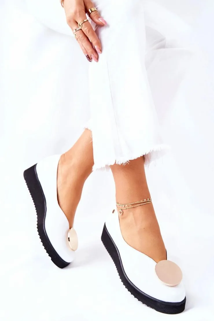 Maciejka Półbuty Skórzane|Baleriny Klasyczne*Półbuty Baleriny Na Platformie Białe 5315B-11