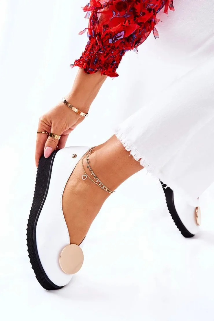 Maciejka Półbuty Skórzane|Baleriny Klasyczne*Półbuty Baleriny Na Platformie Białe 5315B-11