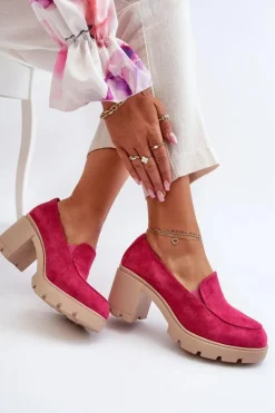 Clearance Boto Półbuty Damskie Eko Zamszowe Na Obcasie i Platformie Fuksja Arablosa