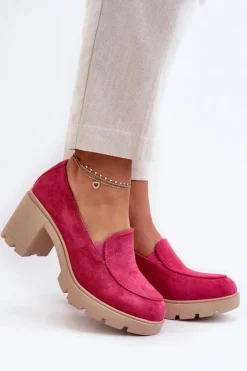 Clearance Boto Półbuty Damskie Eko Zamszowe Na Obcasie i Platformie Fuksja Arablosa