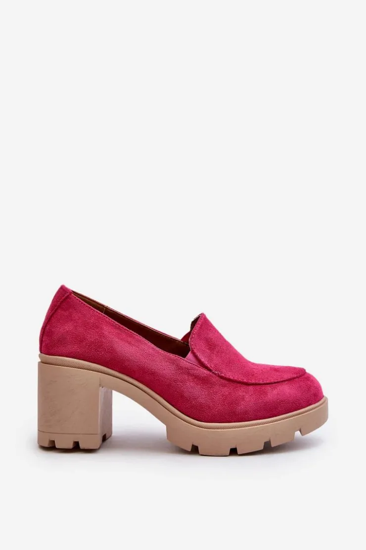 Clearance Boto Półbuty Damskie Eko Zamszowe Na Obcasie i Platformie Fuksja Arablosa