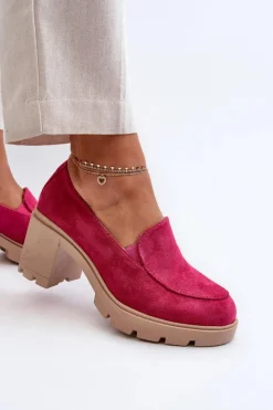 Clearance Boto Półbuty Damskie Eko Zamszowe Na Obcasie i Platformie Fuksja Arablosa