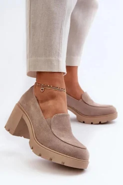 Damskie Boto Półbuty Damskie Eko Zamszowe Na Obcasie i Platformie Beżowe Arablosa