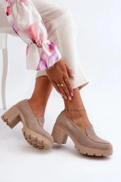 Damskie Boto Półbuty Damskie Eko Zamszowe Na Obcasie i Platformie Beżowe Arablosa