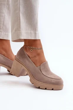 Damskie Boto Półbuty Damskie Eko Zamszowe Na Obcasie i Platformie Beżowe Arablosa