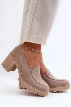 Damskie Boto Półbuty Damskie Eko Zamszowe Na Obcasie i Platformie Beżowe Arablosa