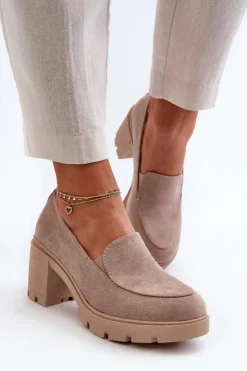 Damskie Boto Półbuty Damskie Eko Zamszowe Na Obcasie i Platformie Beżowe Arablosa
