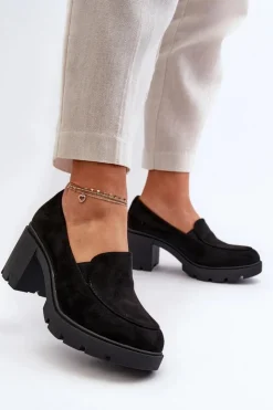 Boto Czółenka Na Platformie|Czółenka Zamszowe*Półbuty Damskie Eko Zamszowe Na Obcasie i Platformie Czarne Arablosa