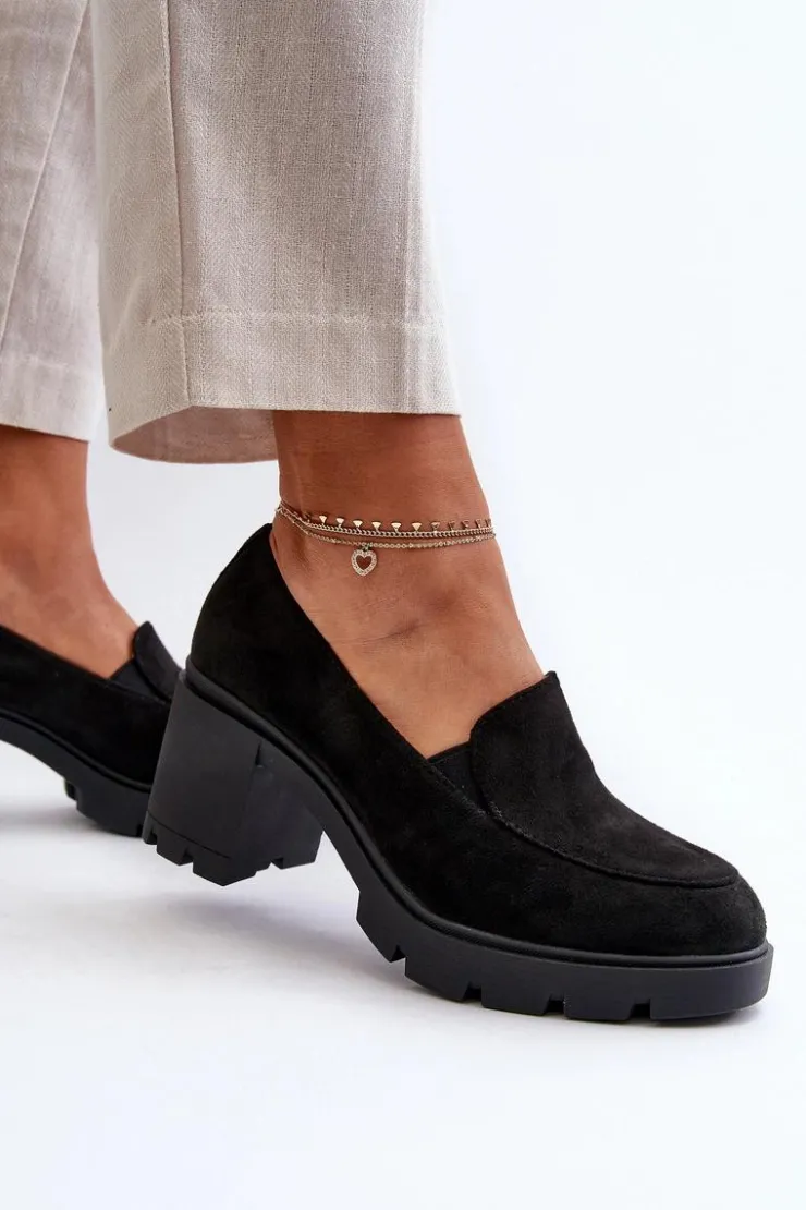 Boto Czółenka Na Platformie|Czółenka Zamszowe*Półbuty Damskie Eko Zamszowe Na Obcasie i Platformie Czarne Arablosa