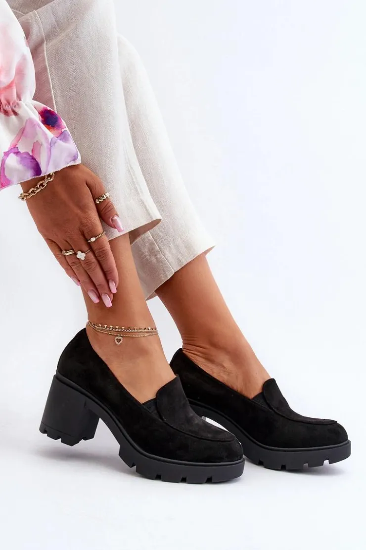 Boto Czółenka Na Platformie|Czółenka Zamszowe*Półbuty Damskie Eko Zamszowe Na Obcasie i Platformie Czarne Arablosa