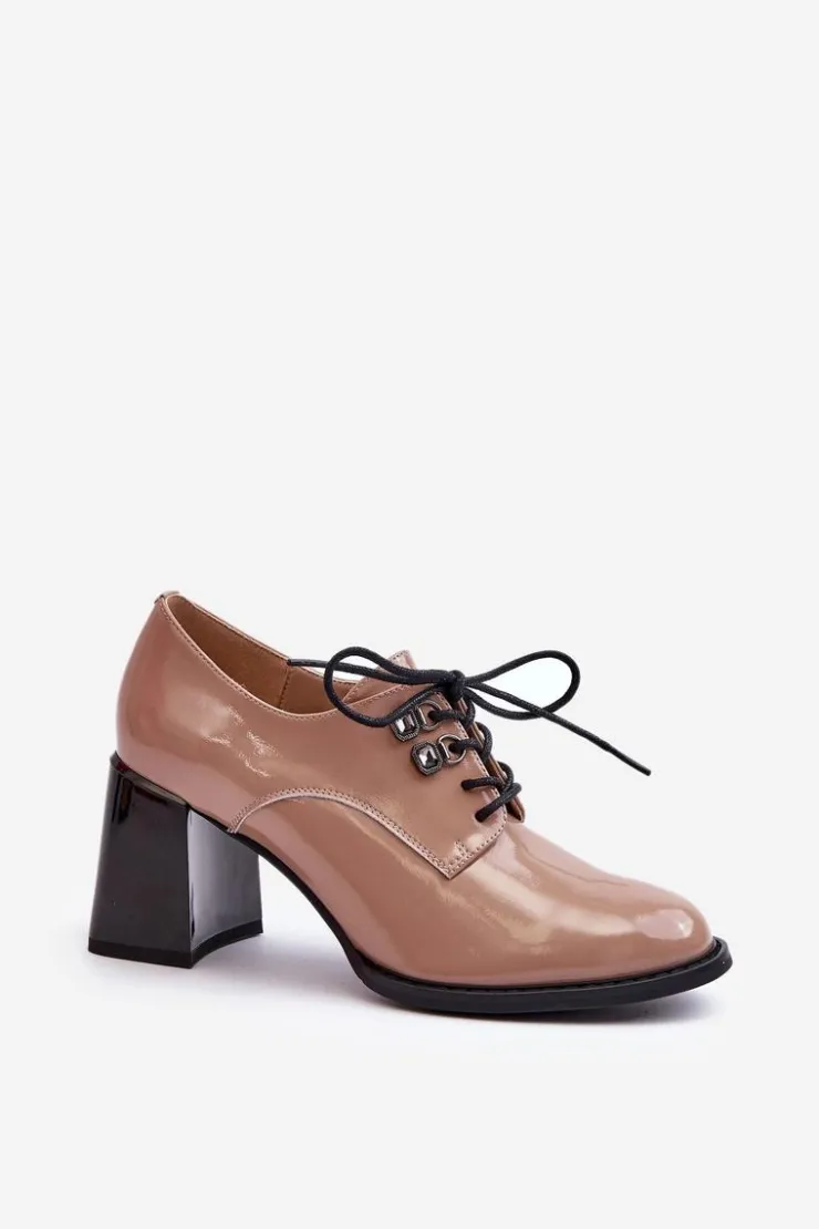 Sale Buty damskie Vinceza Półbuty Damskie Lakierowane Na Słupku Beżowe Nelione Beżowy