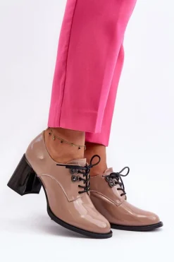 Sale Buty damskie Vinceza Półbuty Damskie Lakierowane Na Słupku Beżowe Nelione Beżowy