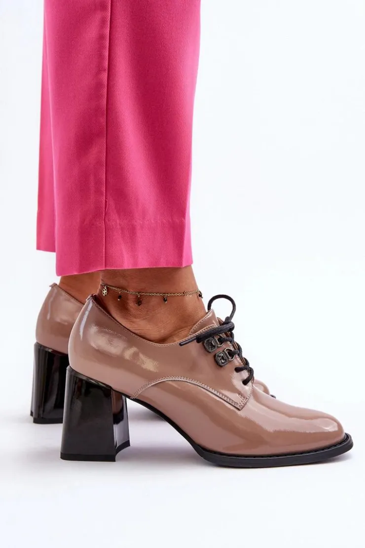 Sale Buty damskie Vinceza Półbuty Damskie Lakierowane Na Słupku Beżowe Nelione Beżowy