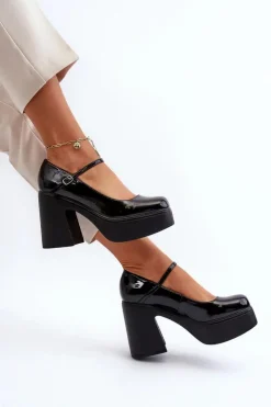 Damskie Big Star Shoes Półbuty Damskie Lakierowane Na Platformie I Słupku Big Star NN274004 Czarne