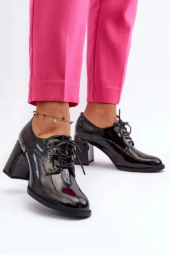 Damskie Buty damskie Vinceza Półbuty Damskie Lakierowane Na Słupku Czarne Nelione
