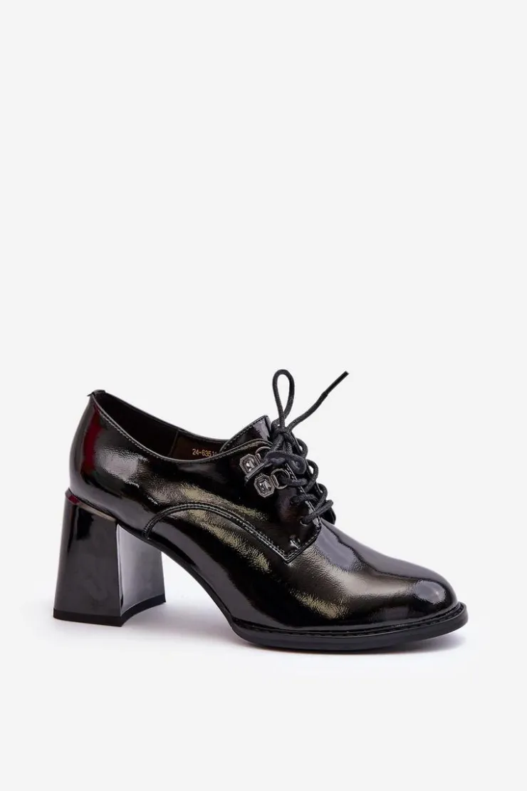 Damskie Buty damskie Vinceza Półbuty Damskie Lakierowane Na Słupku Czarne Nelione