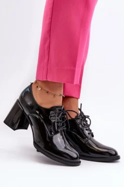 Damskie Buty damskie Vinceza Półbuty Damskie Lakierowane Na Słupku Czarne Nelione