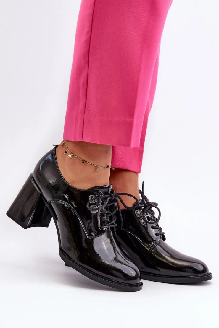 Damskie Buty damskie Vinceza Półbuty Damskie Lakierowane Na Słupku Czarne Nelione