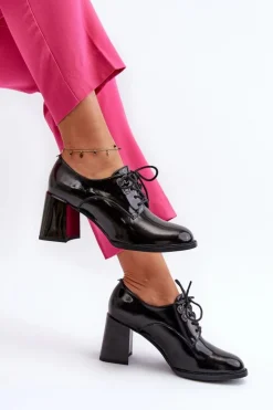 Damskie Buty damskie Vinceza Półbuty Damskie Lakierowane Na Słupku Czarne Nelione