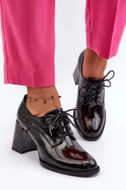 Damskie Buty damskie Vinceza Półbuty Damskie Lakierowane Na Słupku Czarne Nelione