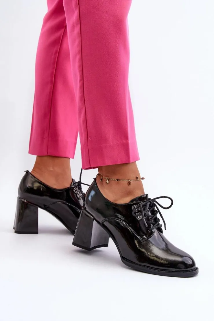 Damskie Buty damskie Vinceza Półbuty Damskie Lakierowane Na Słupku Czarne Nelione