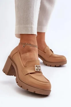 Damskie Boto Półbuty Damskie Na Masywnym Obcasie Z Ozdobą Camel Ranunca