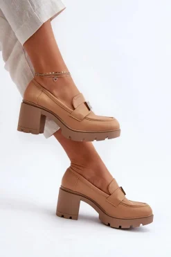 Damskie Boto Półbuty Damskie Na Masywnym Obcasie Z Ozdobą Camel Ranunca