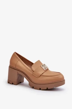 Damskie Boto Półbuty Damskie Na Masywnym Obcasie Z Ozdobą Camel Ranunca