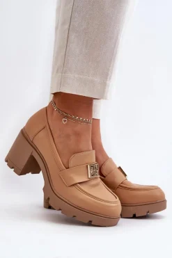 Damskie Boto Półbuty Damskie Na Masywnym Obcasie Z Ozdobą Camel Ranunca