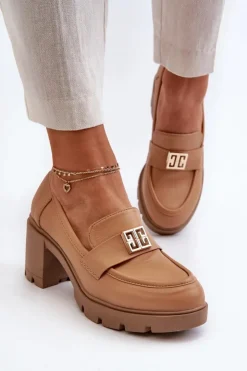 Damskie Boto Półbuty Damskie Na Masywnym Obcasie Z Ozdobą Camel Ranunca