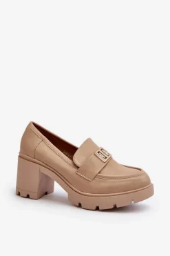 Clearance Boto Półbuty Damskie Na Masywnym Obcasie Z Ozdobą Beżowe Ranunca Beżowy