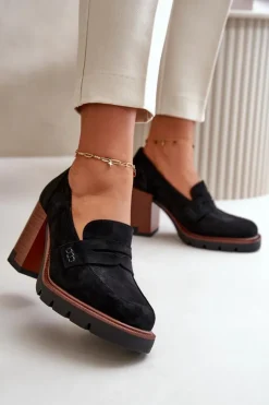 Best Buty damskie Vinceza Półbuty Damskie Na Obcasie Słupku Z Eko Zamszu Czarne Vinceza 58105