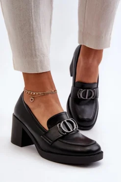 Clearance Boto Półbuty Damskie Na Obcasie Z Ozdobą Czarne Nedarea