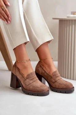 Buty damskie Vinceza Czółenka Na Platformie|Czółenka Zamszowe*Półbuty Damskie Na Obcasie Słupku Z Eko Zamszu Brązowe Vinceza 58105