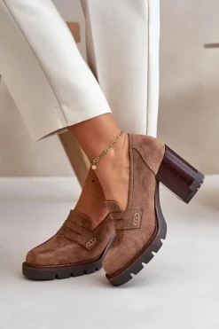 Buty damskie Vinceza Czółenka Na Platformie|Czółenka Zamszowe*Półbuty Damskie Na Obcasie Słupku Z Eko Zamszu Brązowe Vinceza 58105