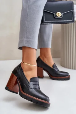 Damskie Buty damskie Vinceza Półbuty Damskie Na Obcasie Słupku Z Eko Skóry Czarne Vinceza 58105