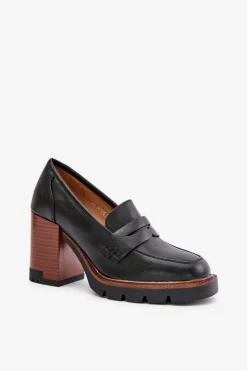 Damskie Buty damskie Vinceza Półbuty Damskie Na Obcasie Słupku Z Eko Skóry Czarne Vinceza 58105