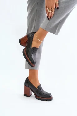 Damskie Buty damskie Vinceza Półbuty Damskie Na Obcasie Słupku Z Eko Skóry Czarne Vinceza 58105