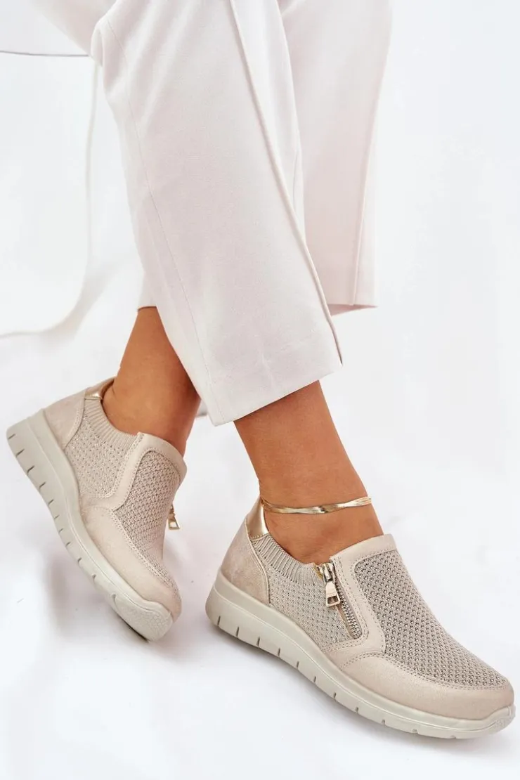 Damskie Evento Półbuty Damskie Na Platformie Z Zamkiem Złote Leanae