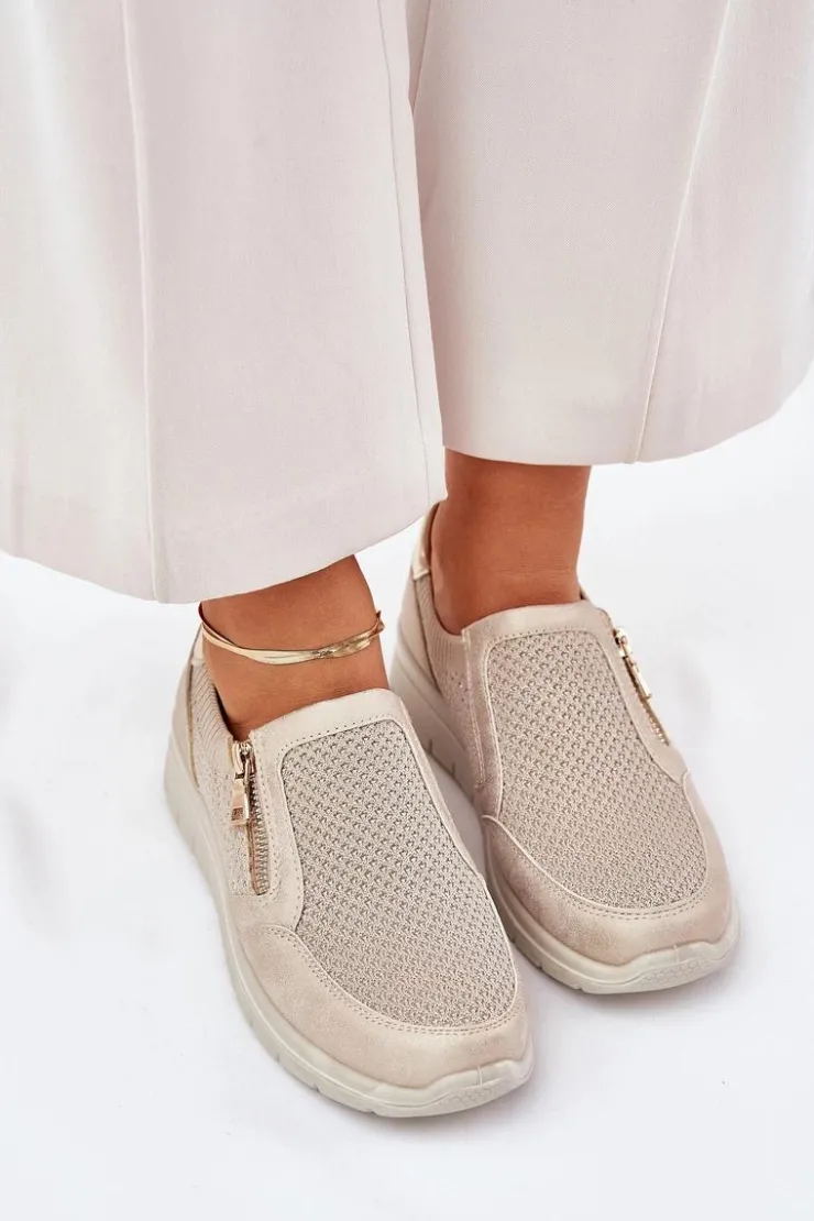 Damskie Evento Półbuty Damskie Na Platformie Z Zamkiem Złote Leanae