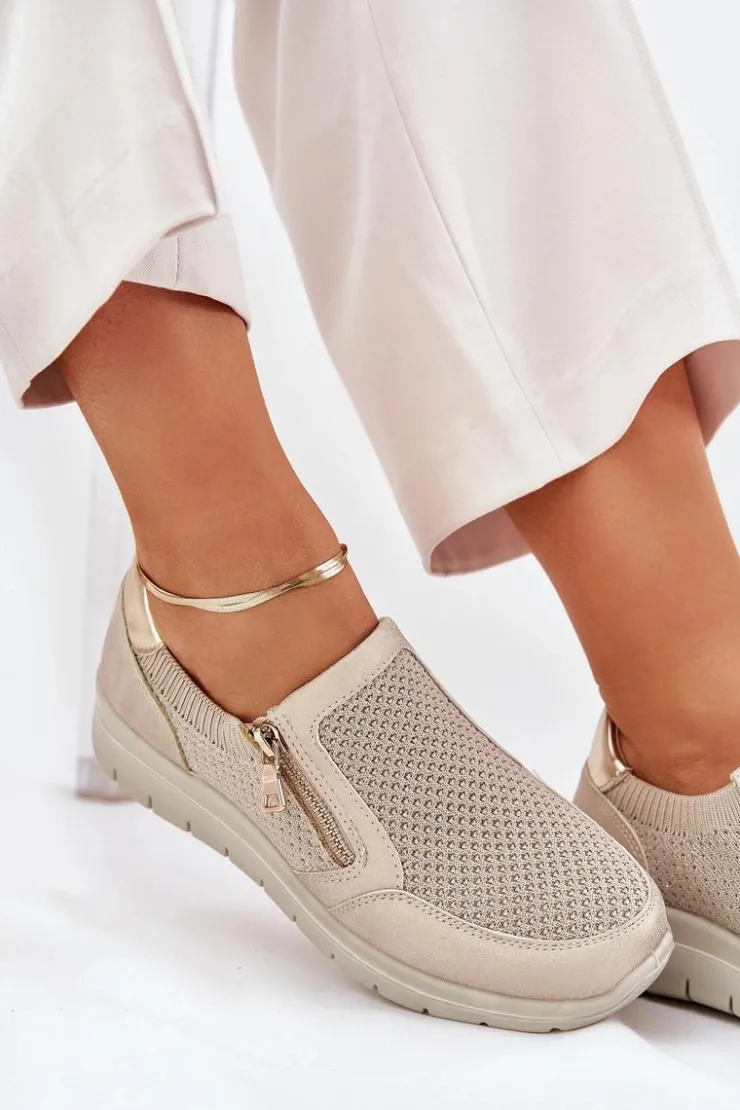 Damskie Evento Półbuty Damskie Na Platformie Z Zamkiem Złote Leanae