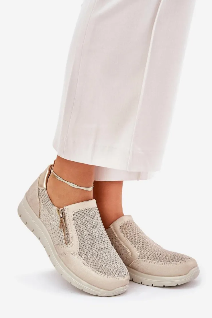 Damskie Evento Półbuty Damskie Na Platformie Z Zamkiem Złote Leanae