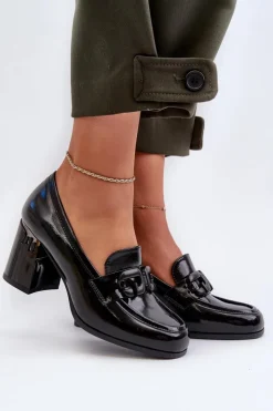 Damskie buty S.Barski Półbuty Lakierowane|Półbuty Skórzane*Półbuty Damskie Na Słupku Lakierowane Czarne D&A MR38-973 Czarny