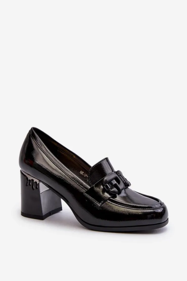Damskie buty S.Barski Półbuty Lakierowane|Półbuty Skórzane*Półbuty Damskie Na Słupku Lakierowane Czarne D&A MR38-973 Czarny