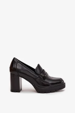 Clearance Boto Półbuty Damskie Na Słupku Z Eko Skóry Czarne Ilyssia Czarny