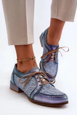 Damskie Maciejka Półbuty Damskie Sznurowane Skóra Naturalna 06452-06 Niebieskie