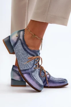 Damskie Maciejka Półbuty Damskie Sznurowane Skóra Naturalna 06452-06 Niebieskie