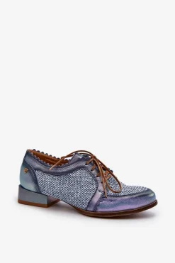 Damskie Maciejka Półbuty Damskie Sznurowane Skóra Naturalna 06452-06 Niebieskie