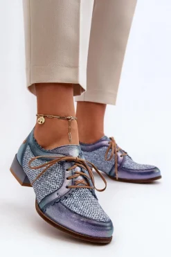 Damskie Maciejka Półbuty Damskie Sznurowane Skóra Naturalna 06452-06 Niebieskie